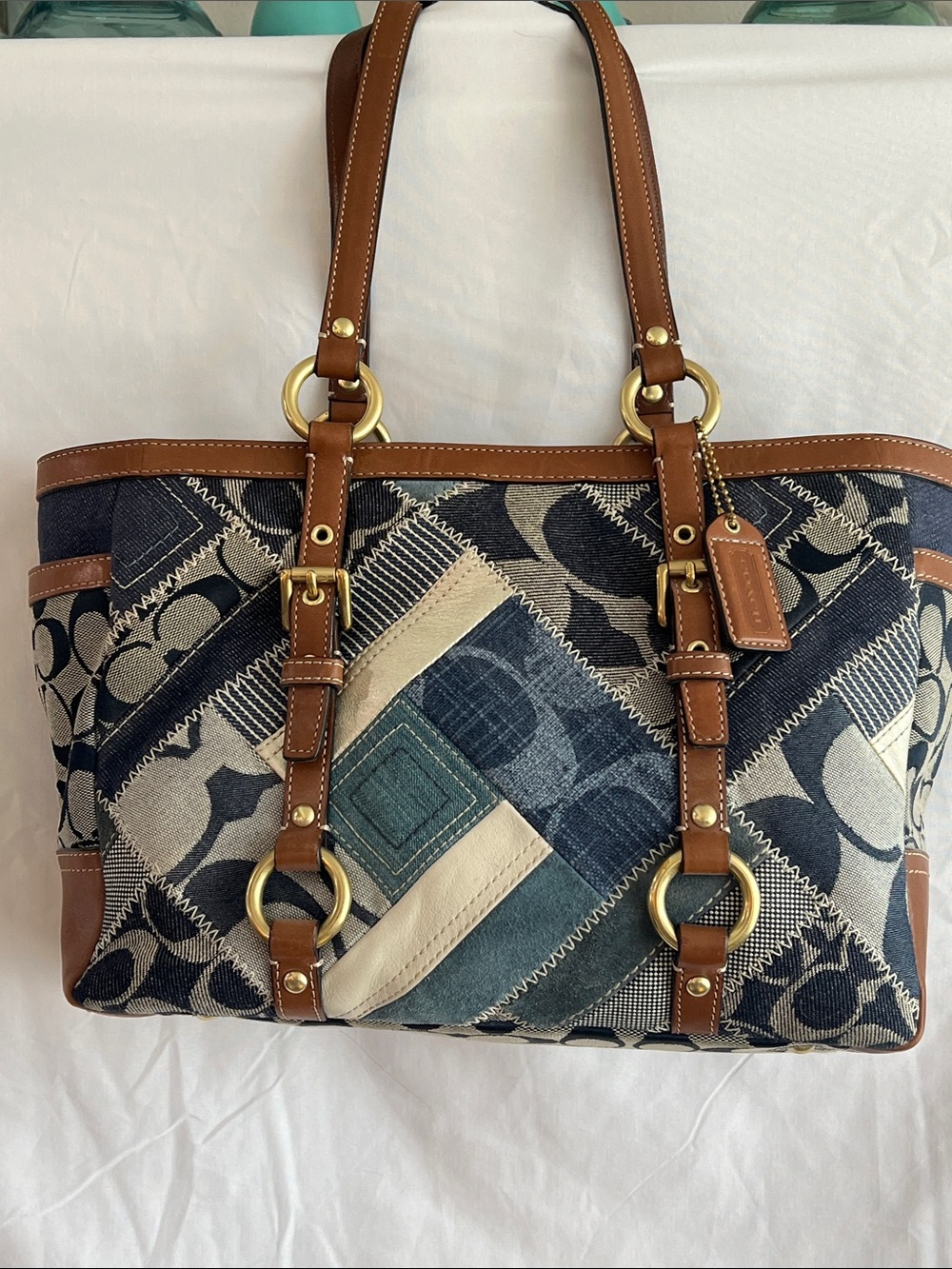 Authentic Coach Vintage Y2K Signature Indigo Denim Patchwork Gallery Tote